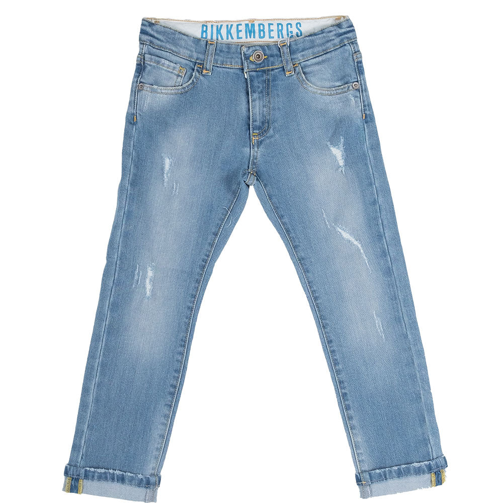 
  Jeans aus der Bikkembergs Kids' Clothing Line mit heller Waschung und größenverstellbarem
  ve...