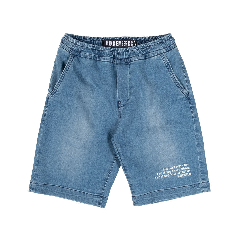 
Bermudashorts aus Denim der Bikkembergs-Kinderbekleidungslinie, mit Taschen nur auf der Vorderse...