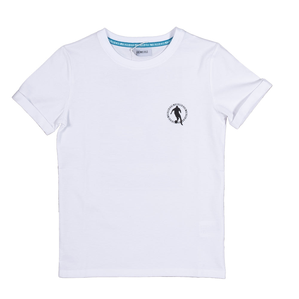 T-Shirt aus der Bikkembergs Kids' Clothing Line, mit kleinem Logo auf der Vorderseite und kontras...