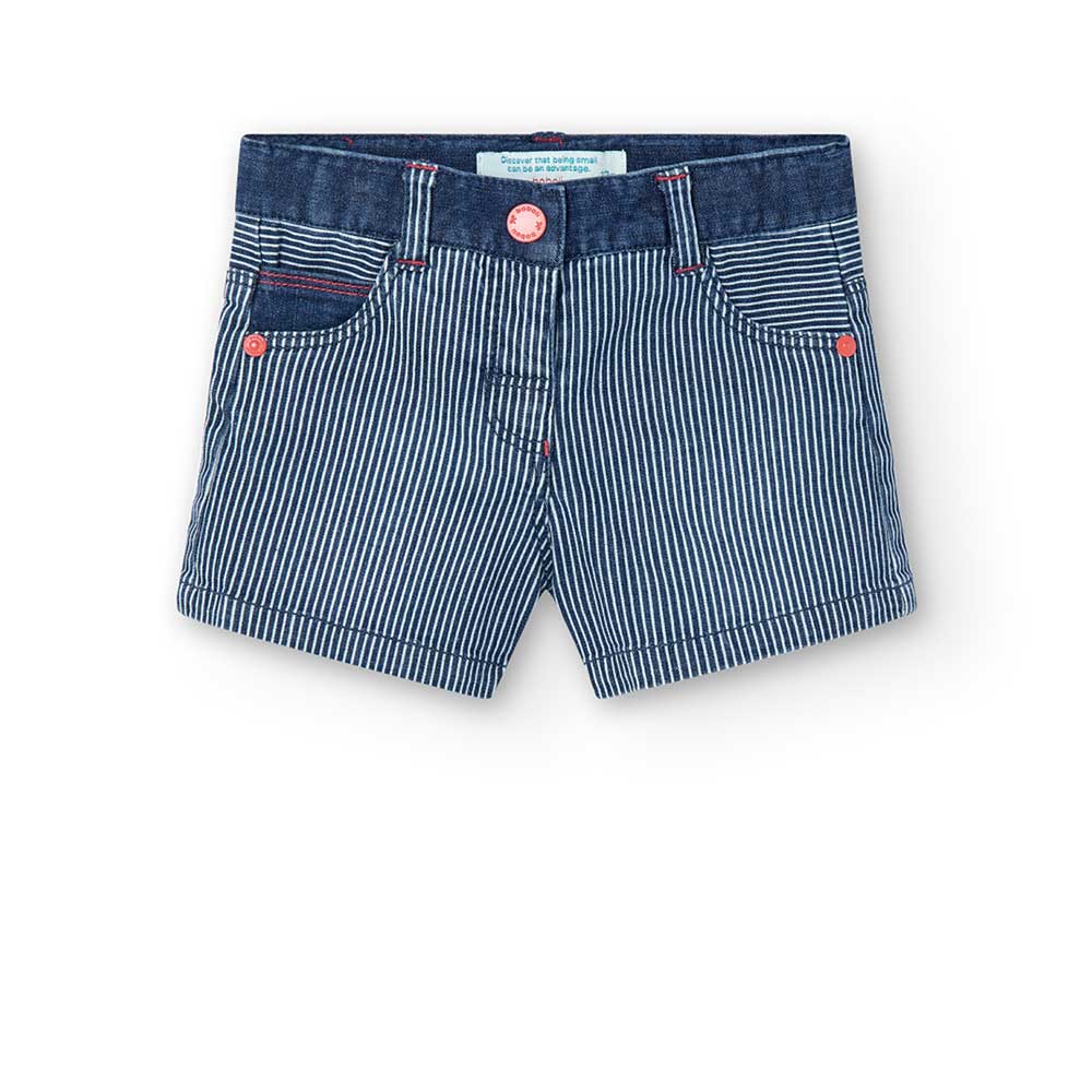 
Boboli Girl's Clothing Line Shorts aus gestreiftem Jeansstoff mit rotem Besatz. Verstellbare Grö...