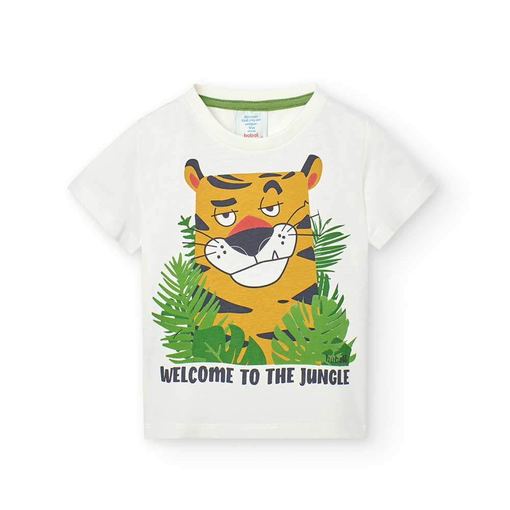 
Kurzärmeliges T-Shirt mit buntem Safari-Print auf der Vorderseite von Boboli Children's Clothing...