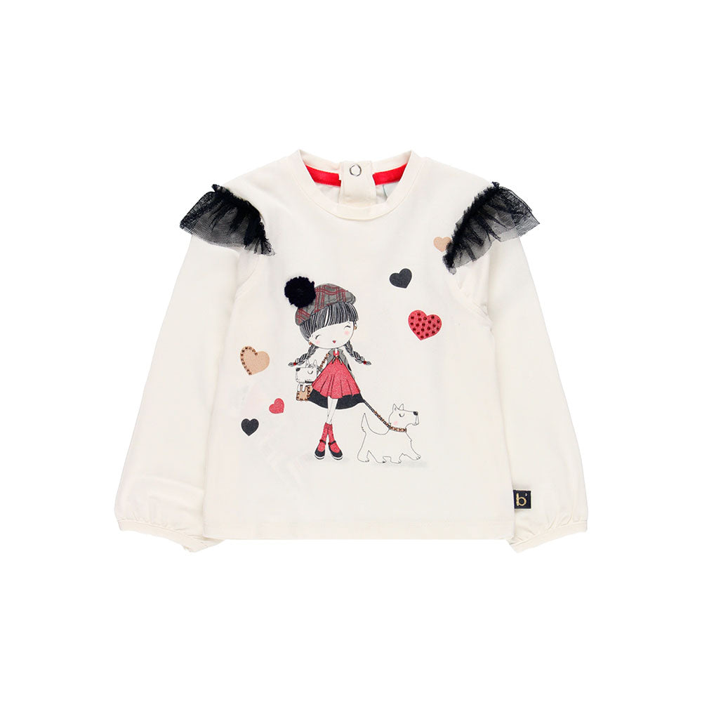 T-Shirt aus der Boboli Girls Clothing Line, mit Volants an den Schulterträgern und Glitzerdruck a...