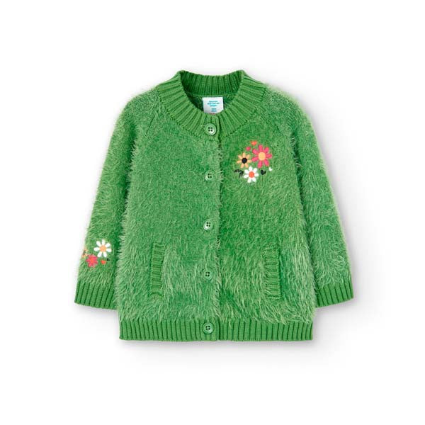 Strickjacke aus der Boboli Girls' Clothing Line, mit Taschen an den Seiten und Stickerei auf der ...