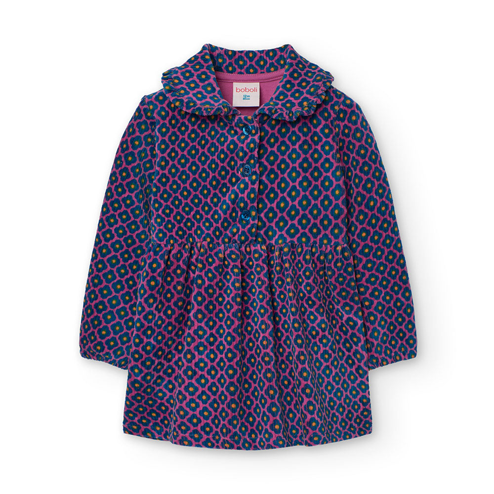 
Ein Kleid aus der Kinderkollektion von Boboli, aus Mikro-Satin-Samt mit Hemdkragen und kleinem B...