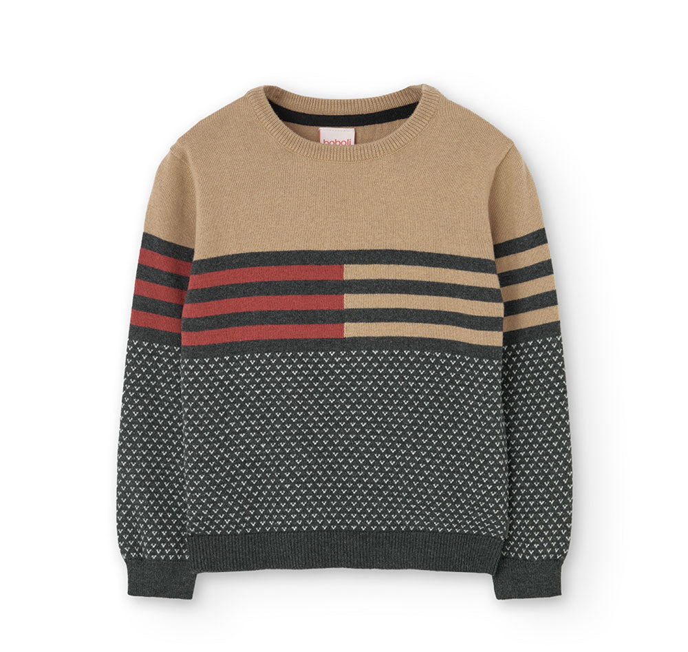 Boboli Kinderkleidung Line Pullover mit Rundhalsausschnitt und geometrischem Muster in neutralen ...