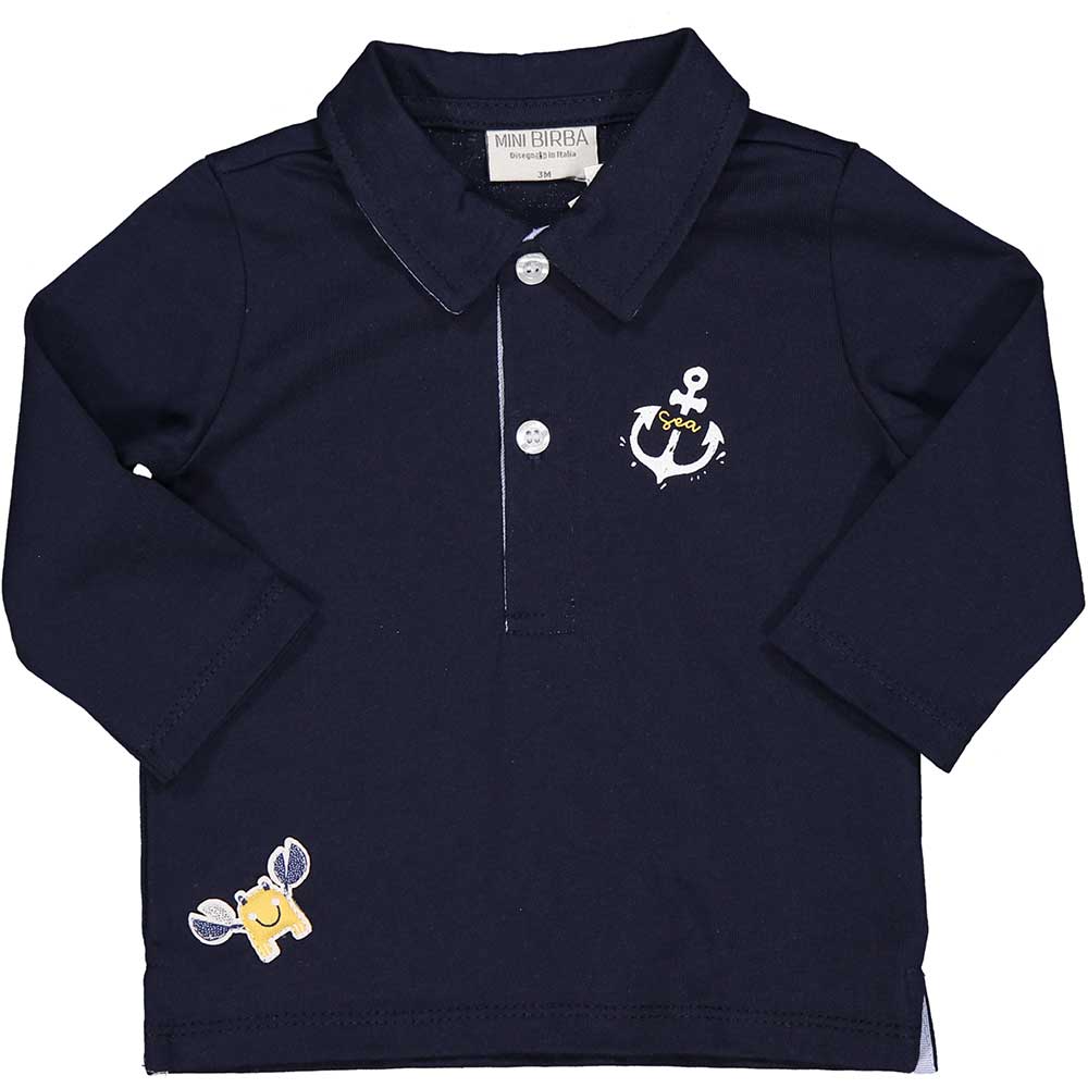 
Langärmeliges Poloshirt der Kinderbekleidungslinie Birba, mit kleinem, farblich abgesetztem Anke...