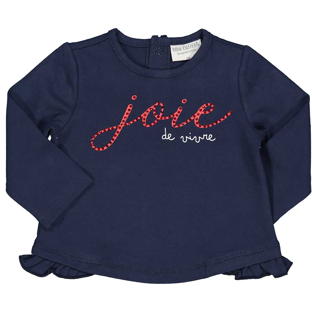 Maglietta della Linea Abbigliamento Bambina Birba, con scritta in strass in contrasto di colore.
...