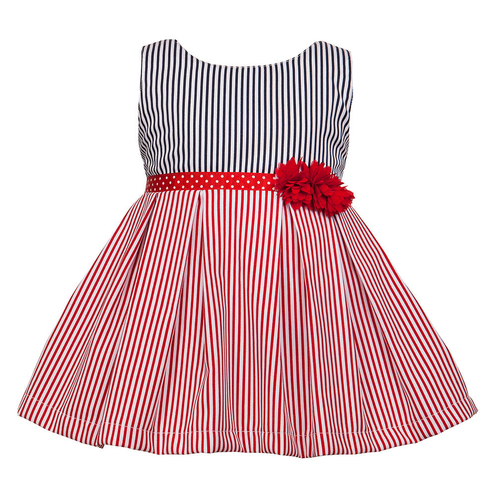 
  Kleid aus der M&B Fashion Childrenswear Line mit weit gestreiftem Rock
  roter, grobkörniger R...