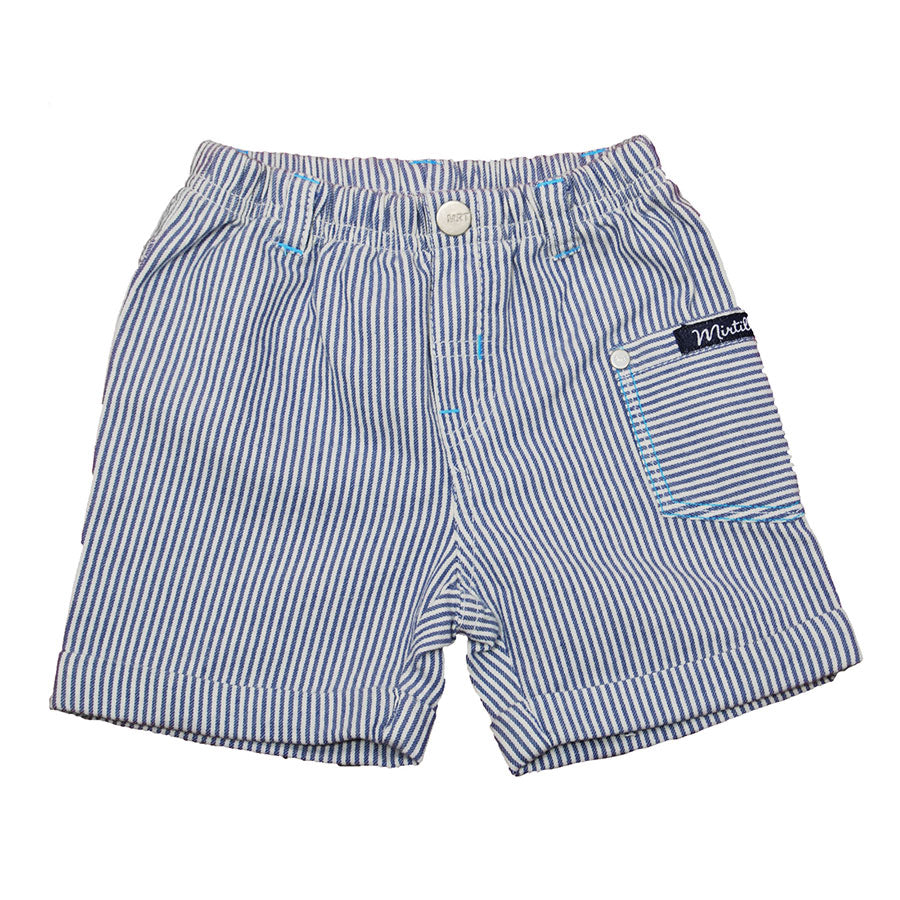 
  Bermudashorts aus Denim-Baumwolle aus der Mirtillo-Kinderkleidungslinie, hellblau gestreiftes ...