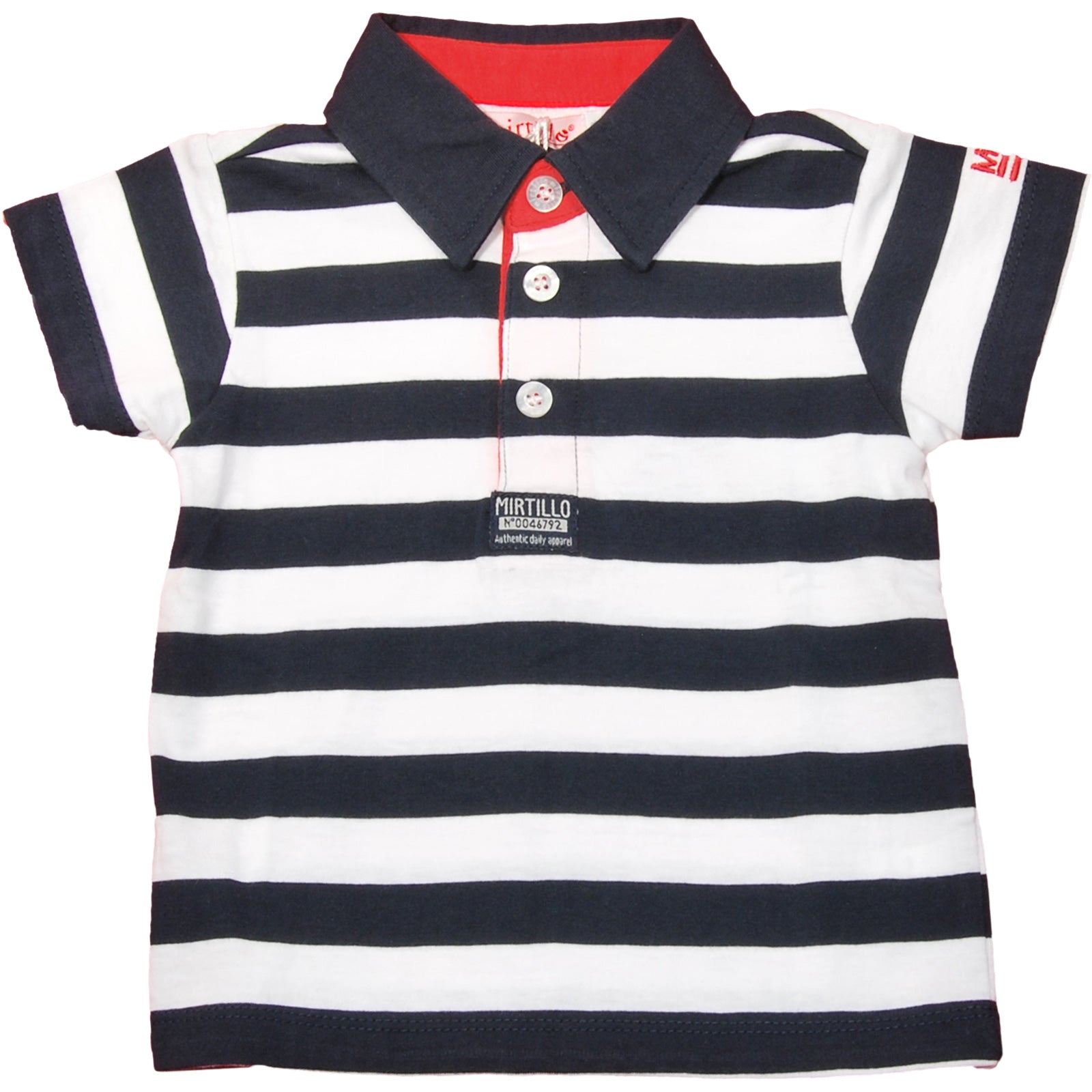 
  Kurzarm-Poloshirt aus der Mirtillo-Kinderkleidungslinie aus Baumwolljersey, blau gestreiftes M...