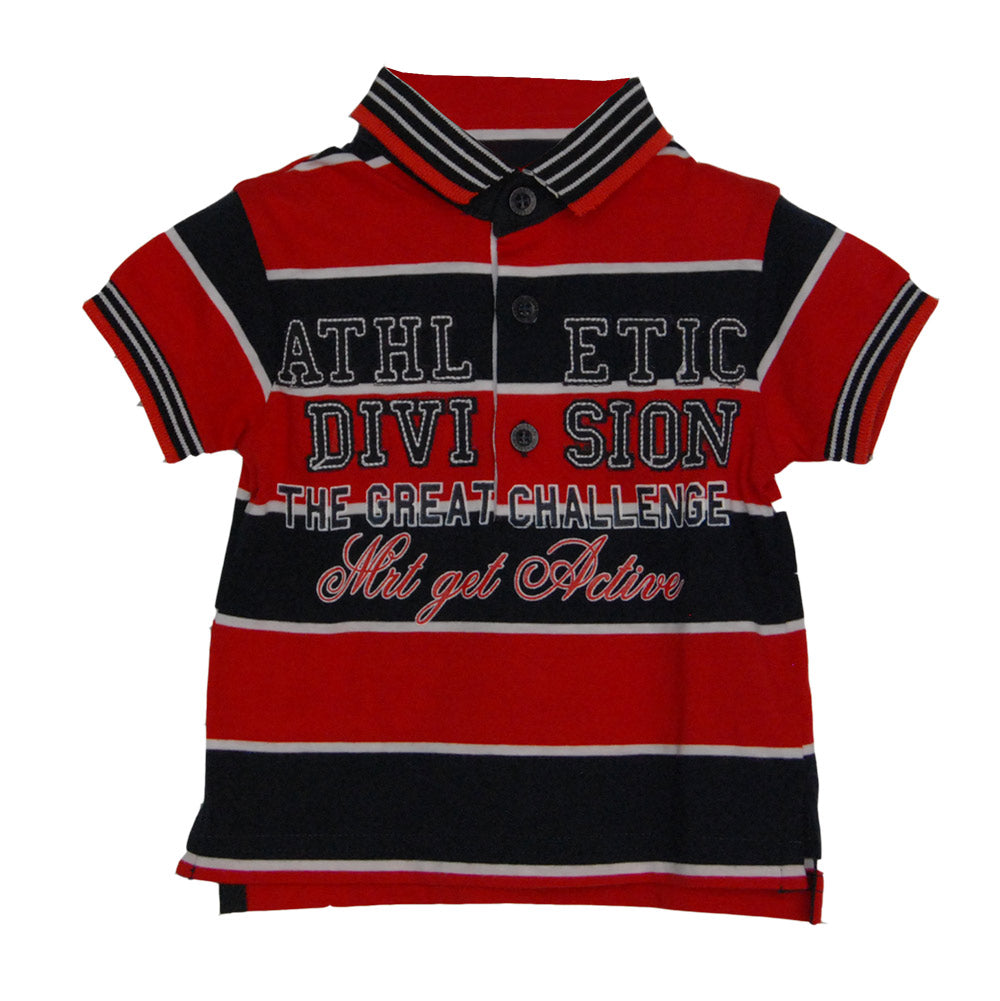 
  Poloshirt aus der Mirtillo Kinderkleidungslinie. Streifenmuster mit Anwendung
  in Stoff und D...