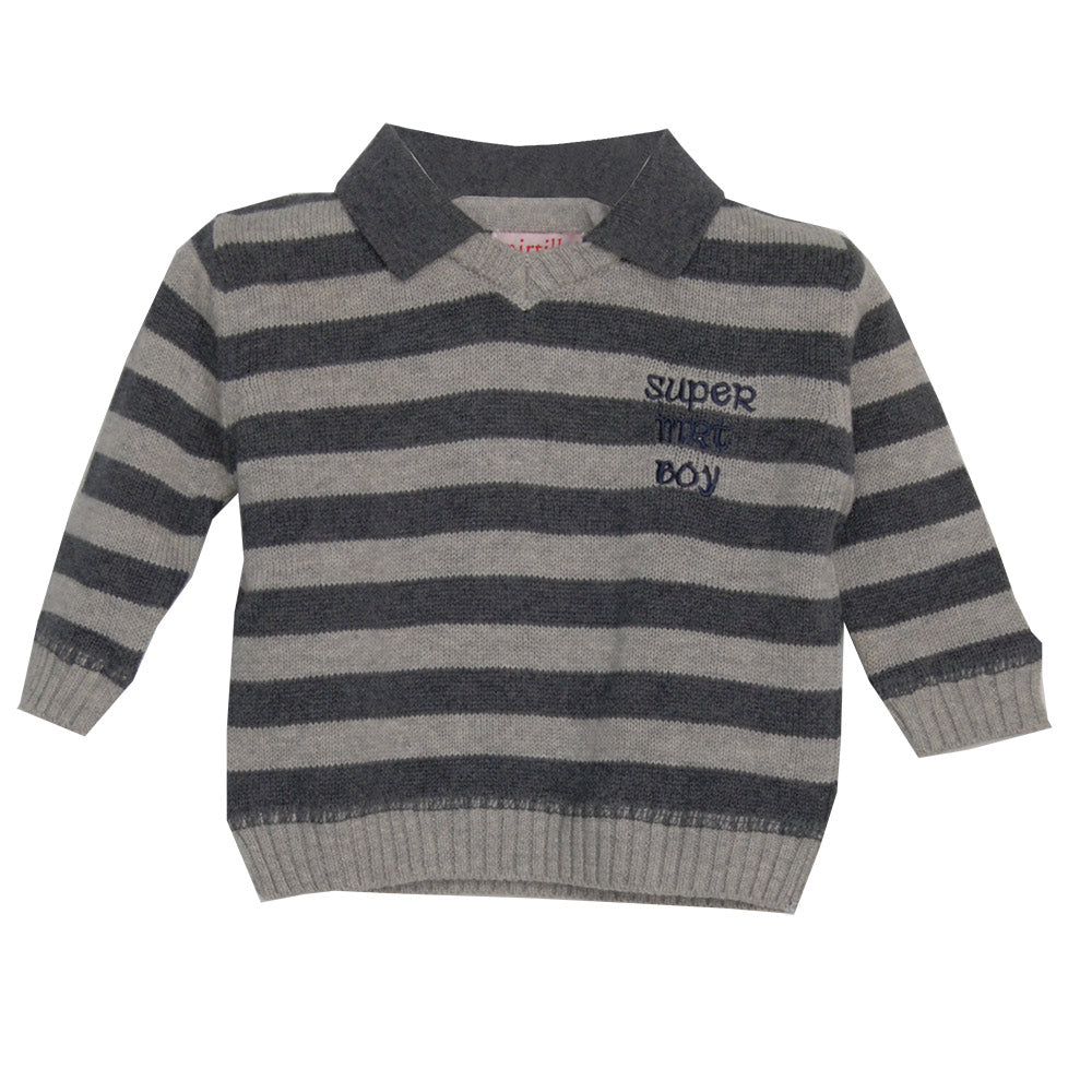 
  Gestreifter Pullover aus der Mirtillo Kinderkleidungslinie. Hemdkragen
  und Stickerei auf der...