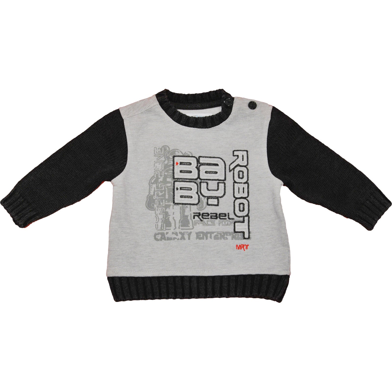 
  Sweatshirt aus der Mirtillo Kinderkleidungslinie mit gestricktem Kragen und Ärmeln, Knöpfen an...