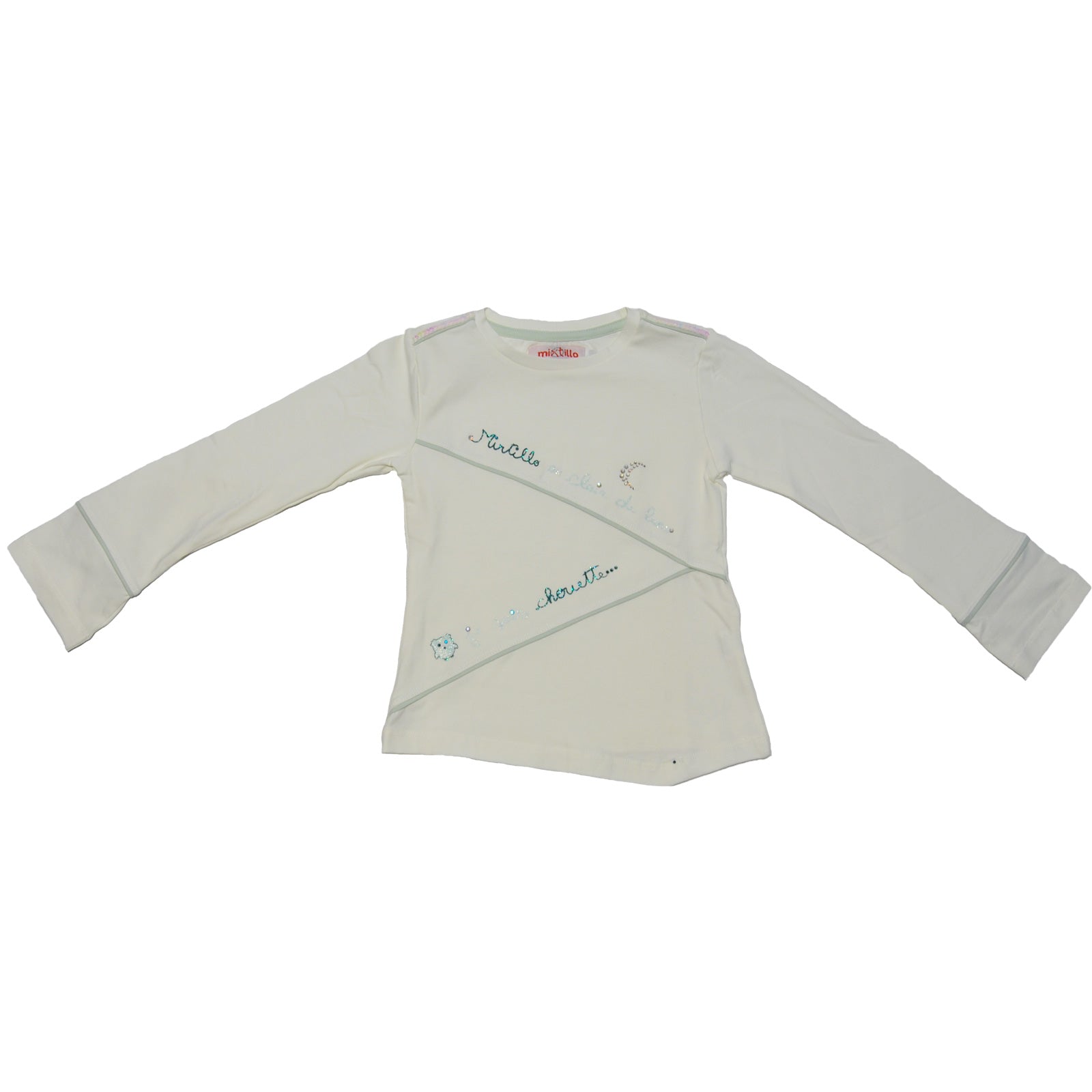 
  Langarm-T-Shirt aus der Modelinie des Mirtillo-Mädchens mit Vorderseite, Drucken, Nähten und S...