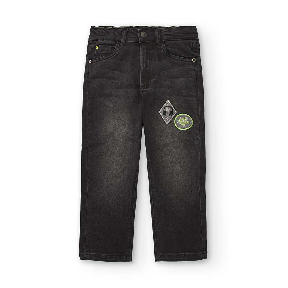 
Pantalone in denim della Linea Abbigliamento Bambino Nath Kids, con gamba larga e applicaioni su...