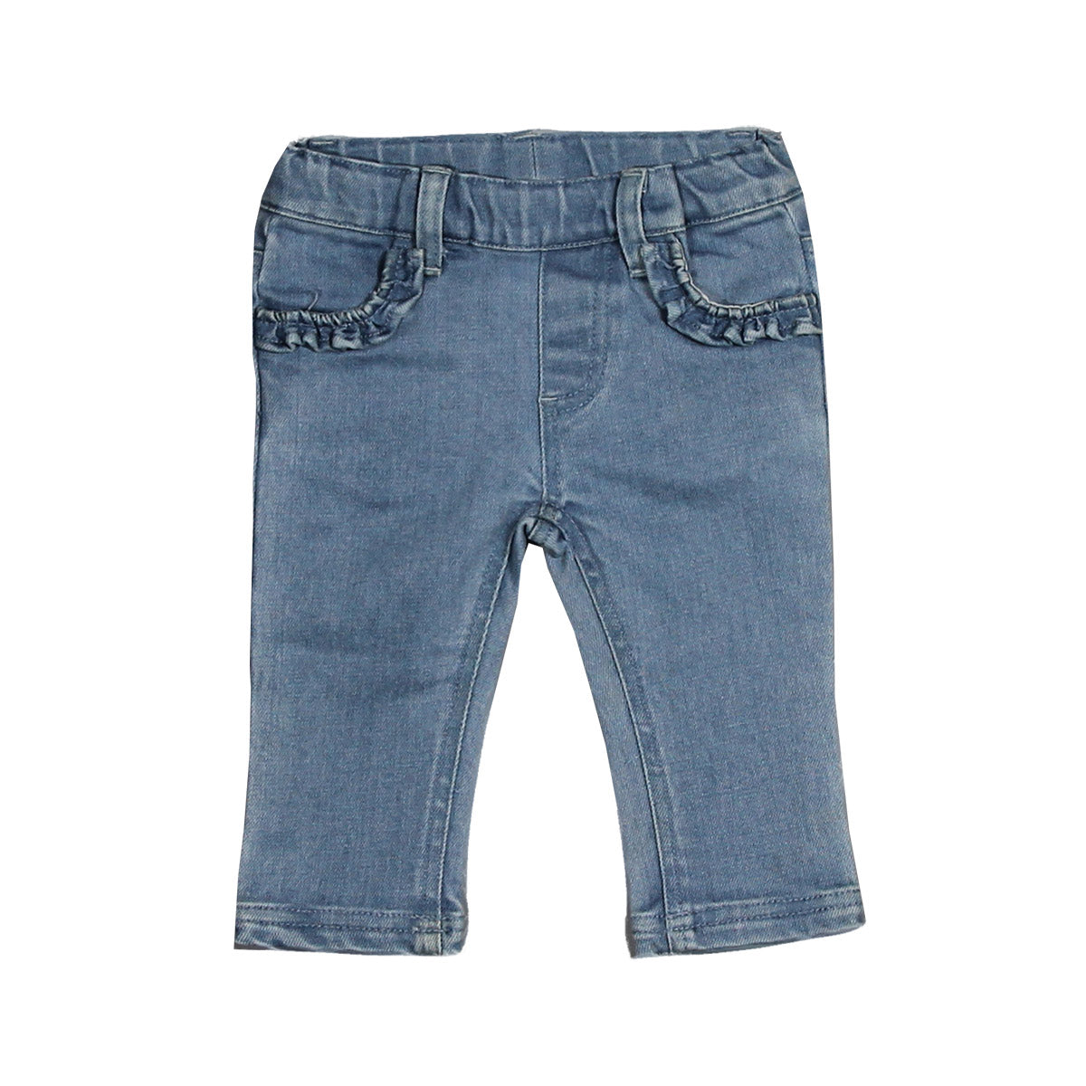 Jeanshosen aus der Mädchenkleidungslinie Silvian Heach Kids mit normalem Model und Voilants auf d...