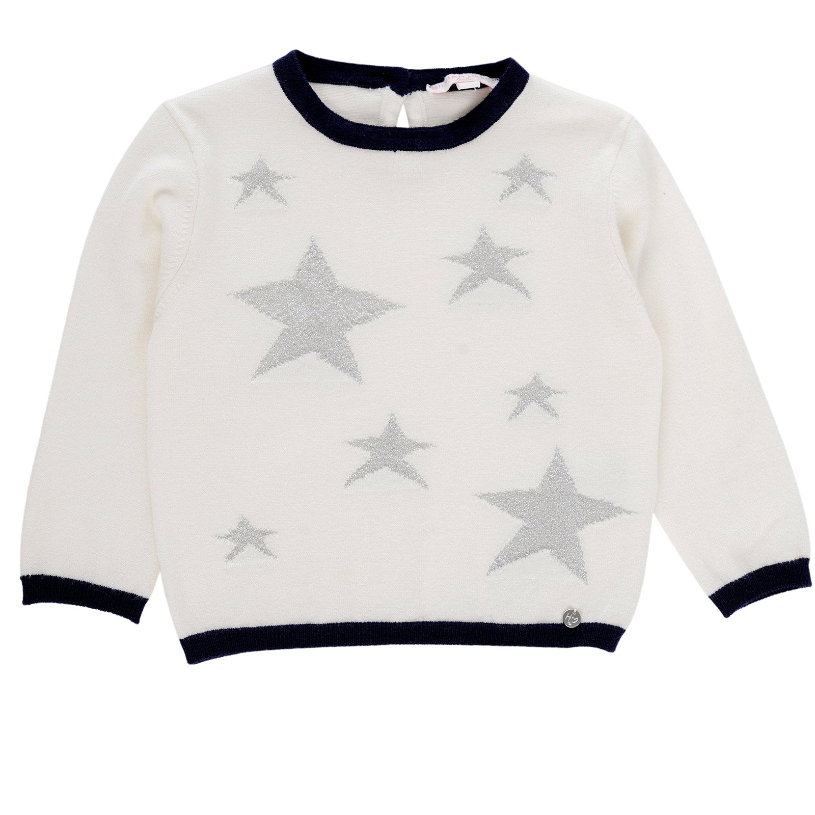 
  Pullover aus der Damenkleidungslinie Silvian Heach Kids, Sternchenmuster
  in Lurex und endet ...