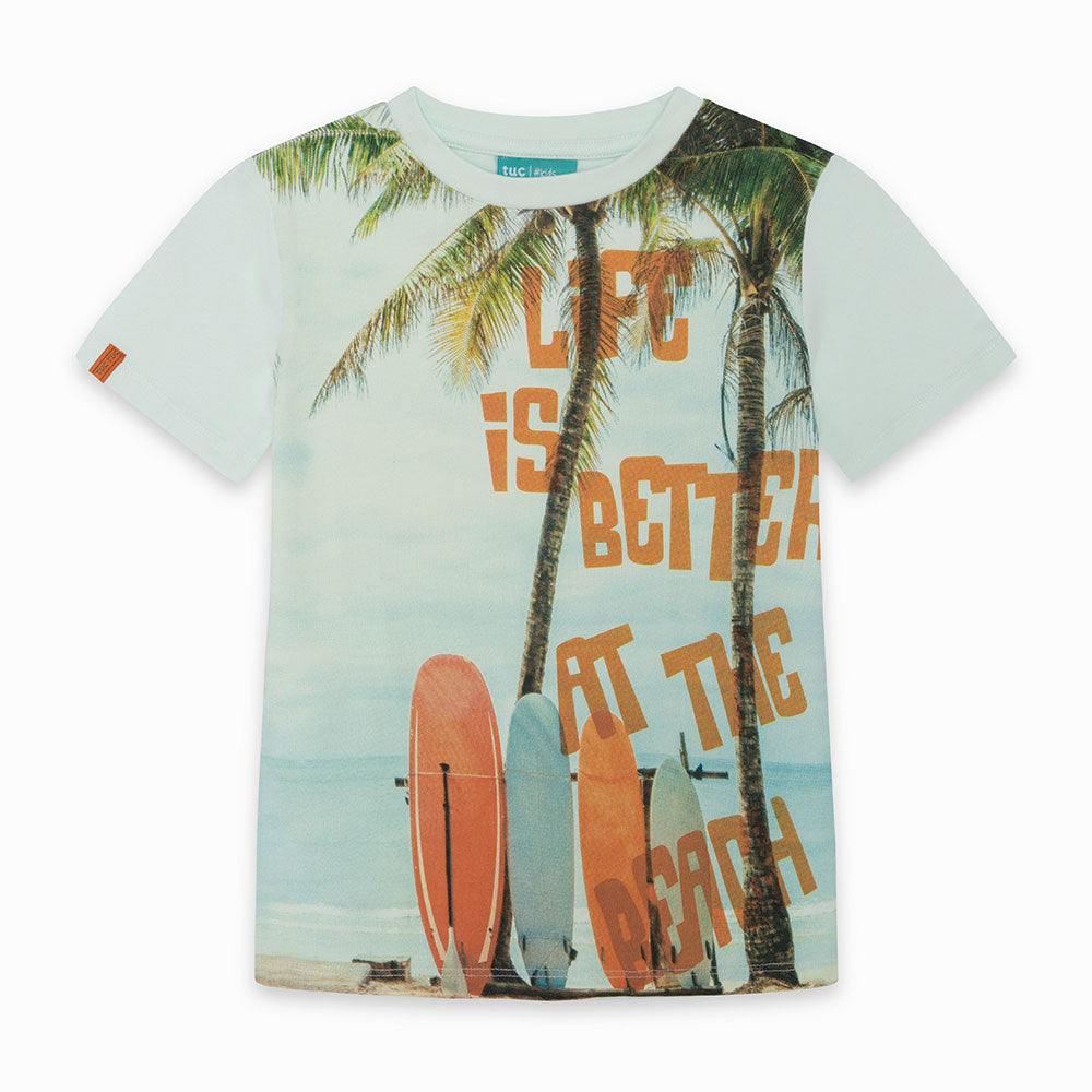 
  T-Shirt aus der Tuc Tuc Childrenswear Line mit schönem Palmenprint
  und Surfbretter.



   

...