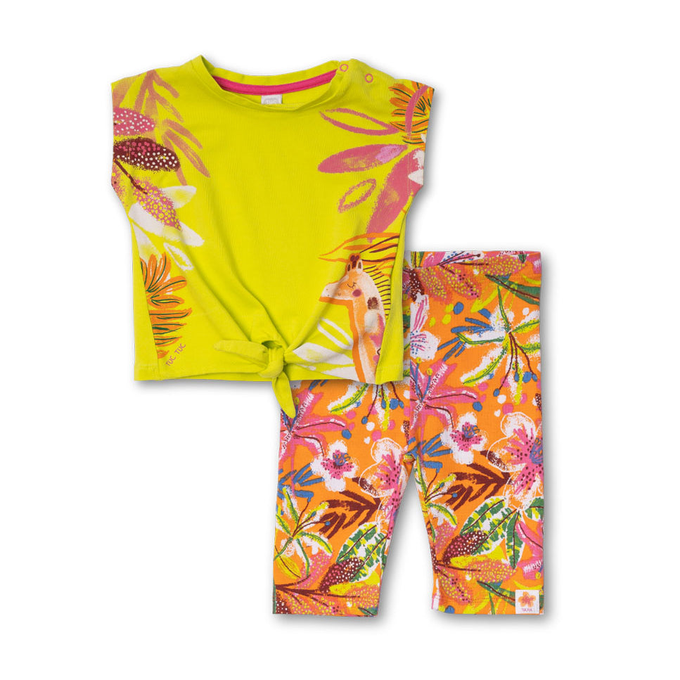 Zweiteiliges Set aus der Tuc Tuc Girls' Clothing Line, mit T-Shirt in Fluo-Farben und kontrastier...