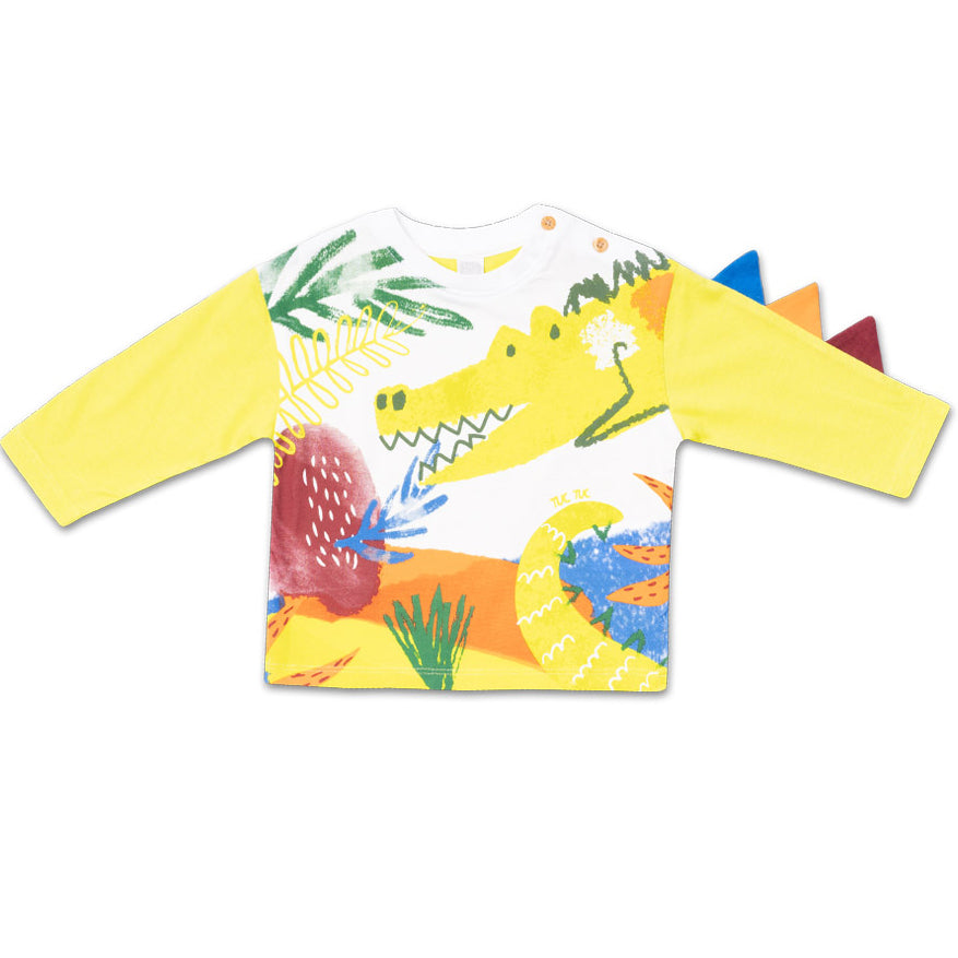 
Langarm-T-Shirt aus der Kinderbekleidungslinie Tuc Tuc mit applizierten Drachenspiralen auf eine...