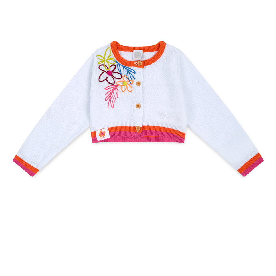 
Baumwoll-Cardigan aus der Tuc Tuc Children's Clothing Line, mit kontrastfarbener Stickerei und B...