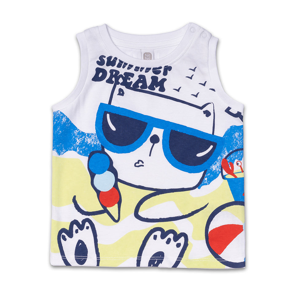 
Tanktop aus der Tuc Tuc Children's Clothing Line, mit einem schönen farbigen Druck auf der Vorde...