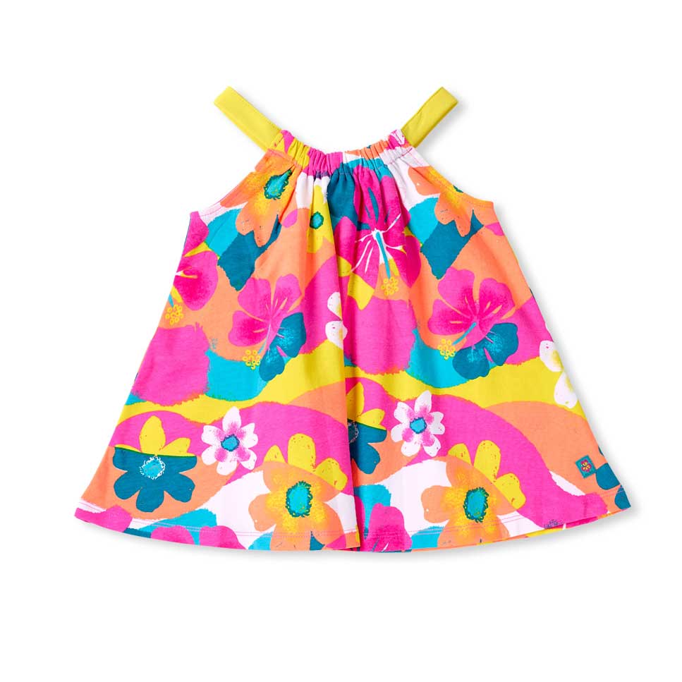 
Tief ausgeschnittenes Kleid aus der Tuc Tuc Girls' Clothing Line mit fluoreszierenden Farben und...