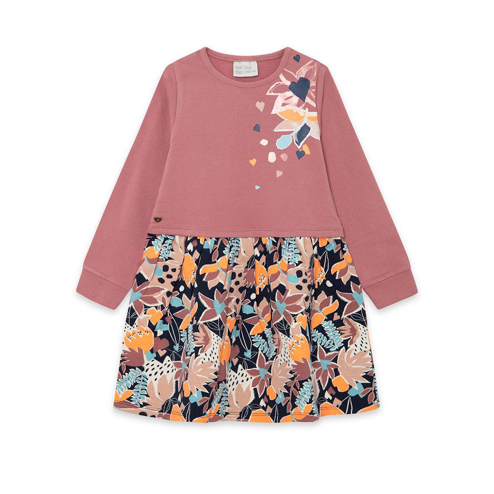 
Kleid aus der Tuc Tuc Girl's Clothing Line, mit Druck auf der Schulter und unterem Teil mit Blum...