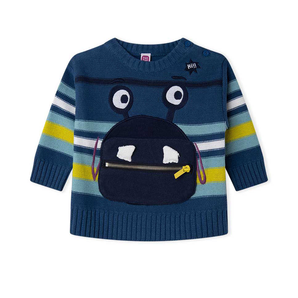 
Pullover aus der Tuc Tuc Childrenswear Line, mit Fronttasche und gestickten Augen. Knöpfe am Sch...