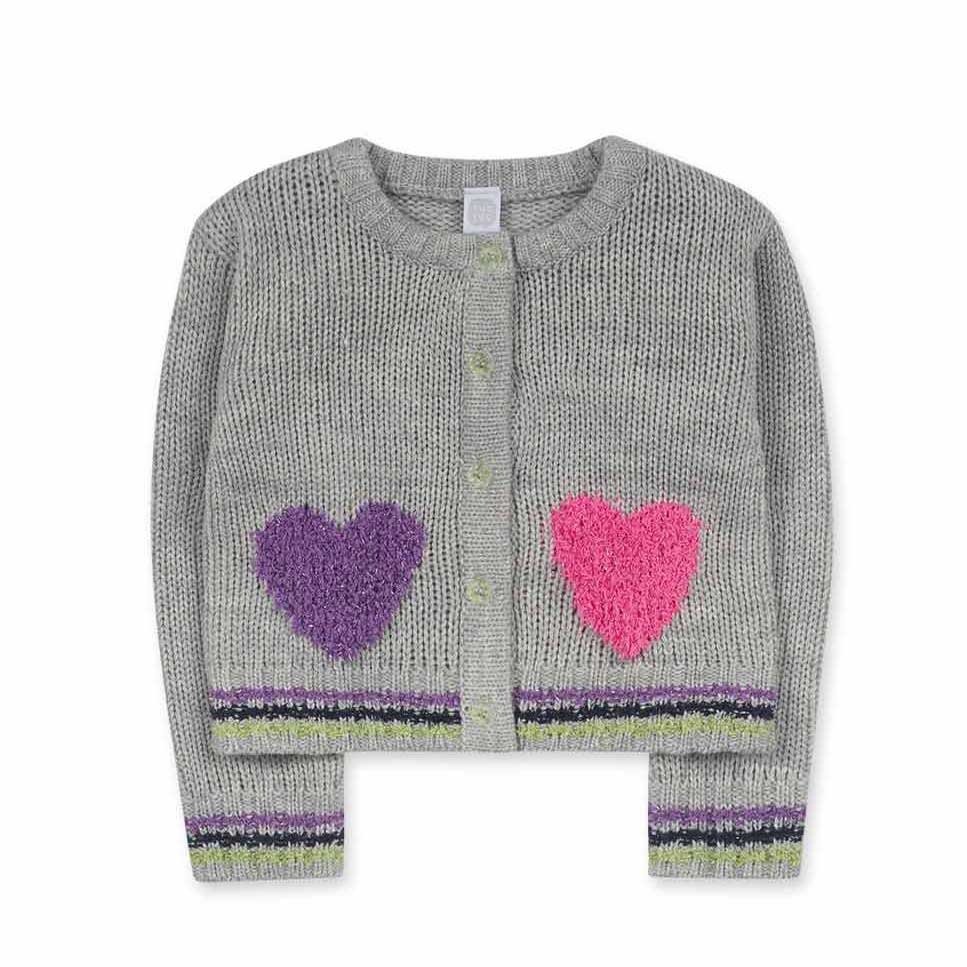 Strickjacke aus der Tuc Tuc Girls' Clothing Line, kurzes Modell mit gestrickten Herzen auf der Vo...