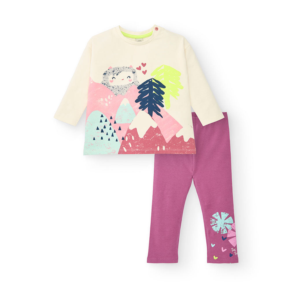 Completo due pezzi della Linea Abbigliamento Bambina Tuc Tuc, con leggins a tinta unita con picco...