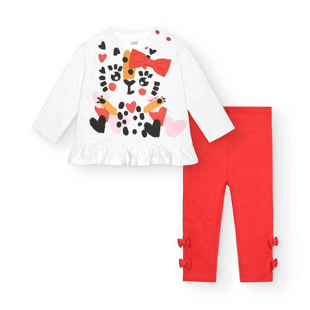 Completo due pezzi della Linea Abbigliamento Bambina Tuc Tuc, con stampa multicolor sulla magliet...